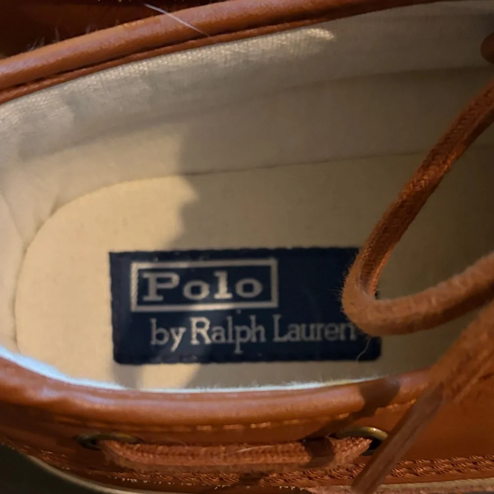 Polo by Ralph Lauren Tan Canvas with Brown Leather Trim Boat Shoes